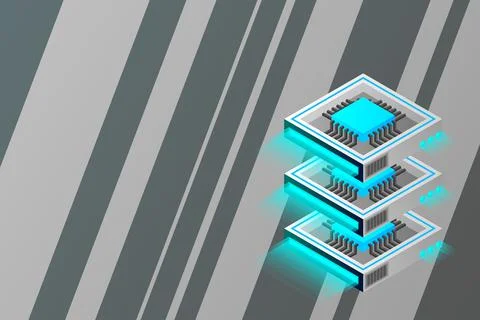 Quantum computer, large data processing, server room, artificial intelligence Illustrazione stock