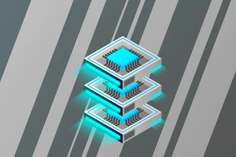 Quantum computer, large data processing, server room, artificial intelligence Illustrazione stock