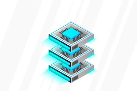 Quantum computer, large data processing, server room, artificial intelligence Stock Illustration