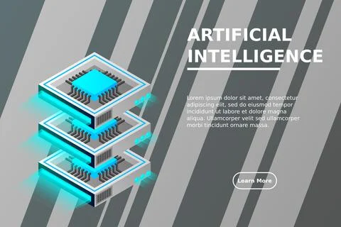 Quantum computer, large data processing, server room, artificial intelligence Illustrazione stock