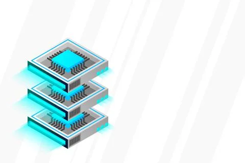 Quantum computer, large data processing, server room, artificial intelligence Illustrazione stock