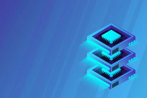 Quantum computer, large data processing, server room, artificial intelligence Stock Illustration