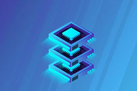 Quantum computer, large data processing, server room, artificial intelligence Stock Illustration