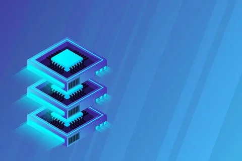 Quantum computer, large data processing, server room, artificial intelligence Stock Illustration