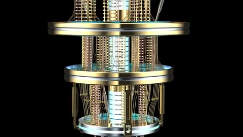 Quantum computer machine close up isolated on black background Stock Footage 326623938