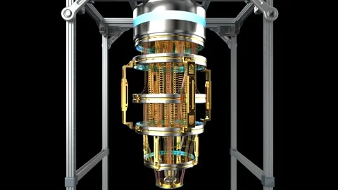 Quantum computer machine orbit isolated on black background 4k footage Stock Footage 326623940