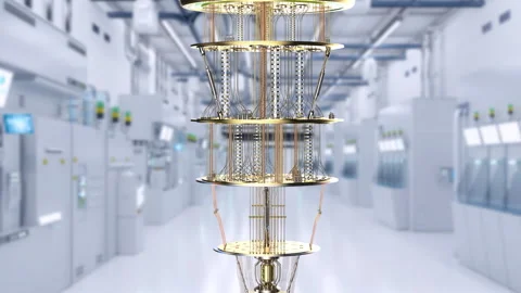 Quantum computer machine spinning in manufacturing laboratory Stock Footage 280974514