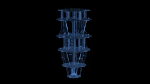 Quantum computer machine x-ray or blue transparent spinning isolated on black Stock Footage 280974331