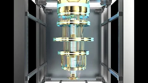 Quantum computer machine zoom in isolated on black background Stock Footage 326623899
