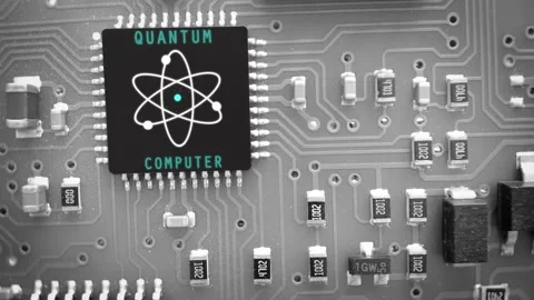 Quantum Computer Microprocessor Chip on Motherboard, Realistic 3D Stock Footage 237919138