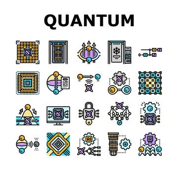 Quantum computer qubit icons set vector Illustrazione stock