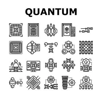 Quantum computer qubit icons set vector Stock Illustration