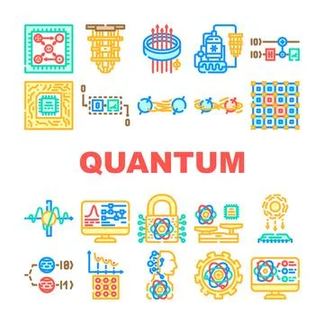 Quantum computer qubit icons set vector Stock Illustration