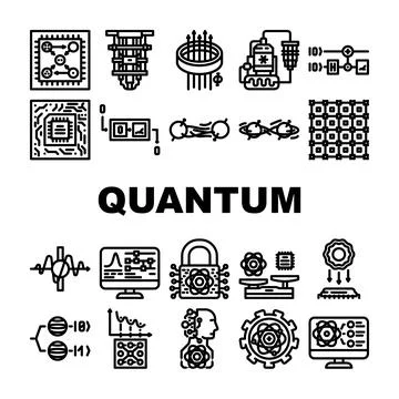 Quantum computer qubit icons set vector Stock Illustration