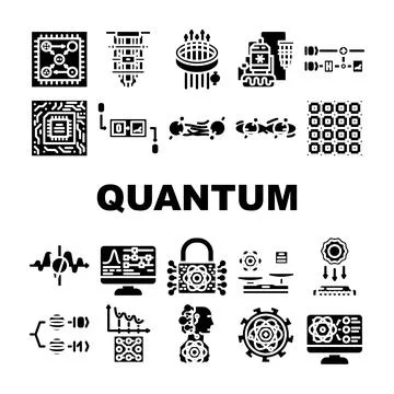 Quantum computer qubit icons set vector Stock Illustration
