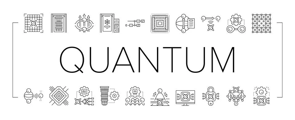 Quantum computer qubit icons set vector Illustrazione stock