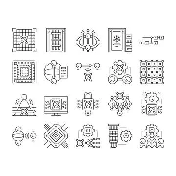 Quantum computer qubit icons set vector Stock Illustration
