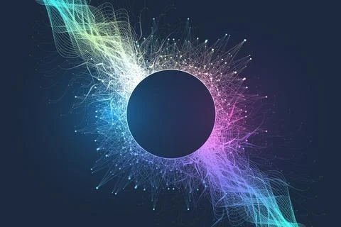 Quantum computer technology banner design template concept. Deep learning Illustrazione stock