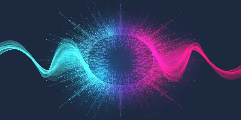 Quantum computer technology banner design template concept. Deep learning Illustrazione stock