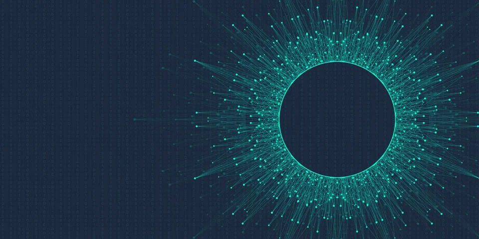 Quantum computer technology banner design template concept. Deep learning Illustrazione stock