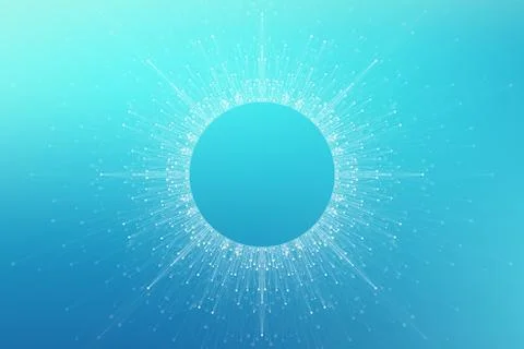 Quantum computer technology concept. Sphere explosion background. Deep learni Stock Illustration