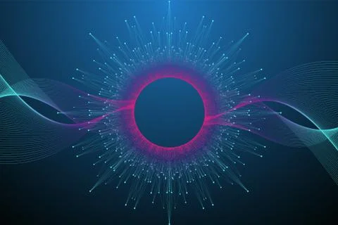 Quantum computer technology concept. Sphere explosion background. Deep learni Stock Illustration