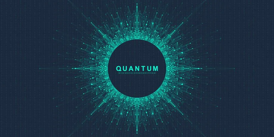 Quantum computer technology concept. Sphere explosion background. Deep learning Illustrazione stock