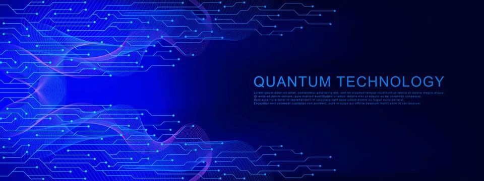 Quantum computer technology with modern circuit board texture and wave flow. 스톡 일러스트