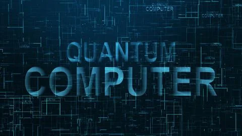 Quantum computer text technology data line blue color Stock-Illustration