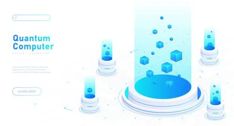 Quantum computer white poster vector Illustrazione stock