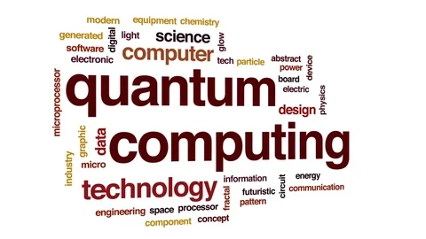 Quantum computing animated word cloud, text design animation. Stock Footage