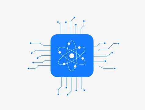 Quantum computing breakthroughs. Advanced processors and quantum bits Illustrazione stock