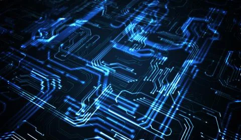 Quantum computing concept. Abstract glowing electronic circuit. 3D rendered i 스톡 사진