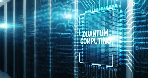Quantum computing concept. The inscription on 3d Electronic Circuit Board Chip 写真素材