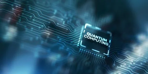 Quantum computing concept. The inscription on the processor icons Stockillustratie