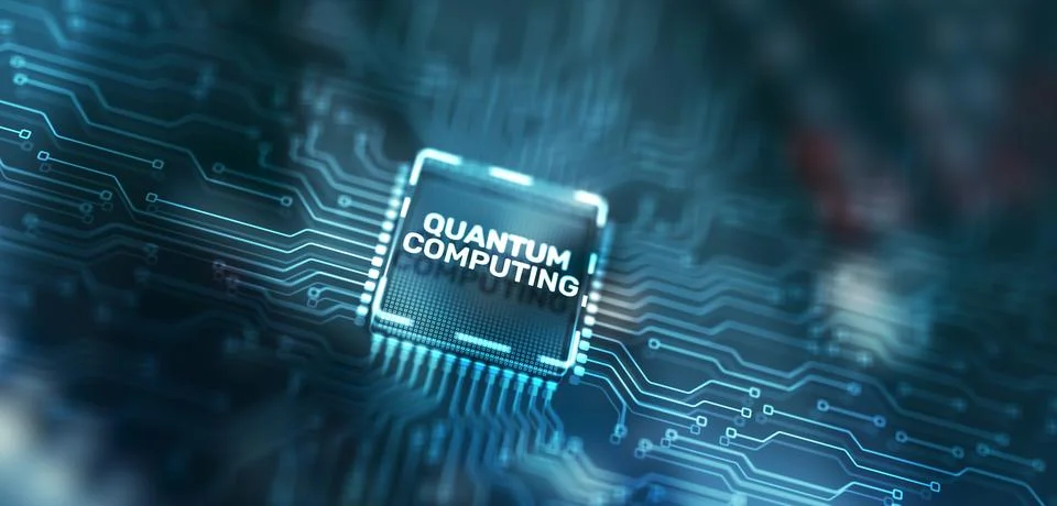 Quantum computing concept. The inscription on the processor icons Stock Illustration