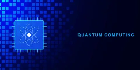 Quantum computing concept with microchip processor. Illustrazione stock
