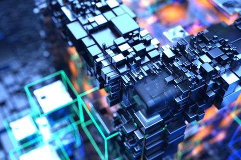 Quantum Computing. Concept of a quantum computer. Abstract technological ba.. Illustrazione stock