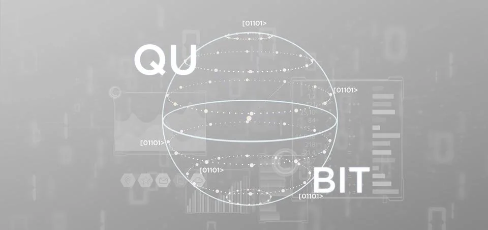 Quantum computing concept with qubit icon 3d rendering Stock Illustration
