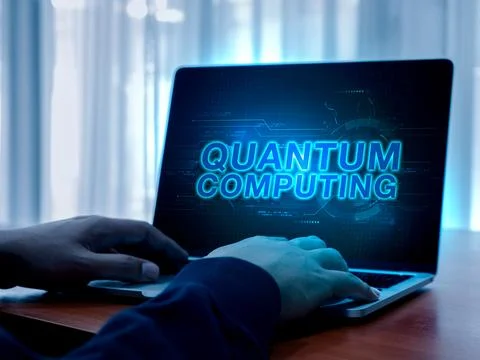 Quantum computing, future technology concept. Glowing text "Quantum Computi.. Stock Photos