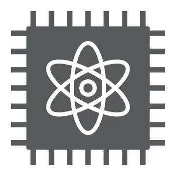 Quantum computing glyph icon, technology and processor, chip with atom sign Stock Illustration