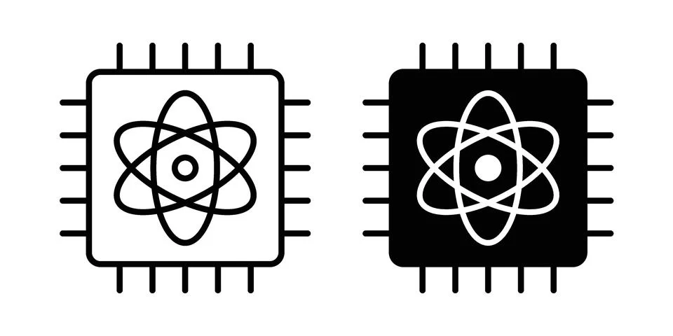 Quantum computing icon linear versions pack on white background Illustrazione stock