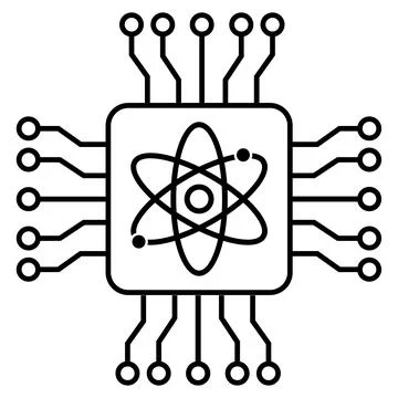 Quantum computing icon. Quantum chip with atomic orbitals sign. Illustrazione stock