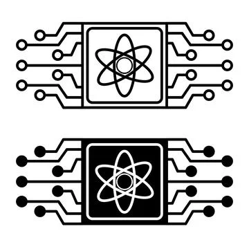 Quantum Computing Icons. Black and White Icon. Vector Illustration of Micro.. Stockillustratie