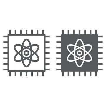 Quantum computing line and glyph icon, technology and processor, chip with atom Stock Illustration