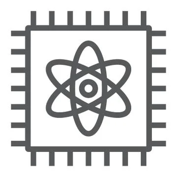 Quantum computing line icon, technology and processor, chip with atom sign Stock Illustration