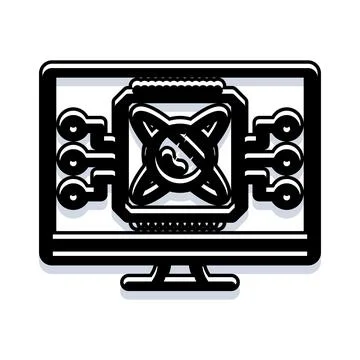 Quantum computing monitor with processor icon concept Stock Illustration