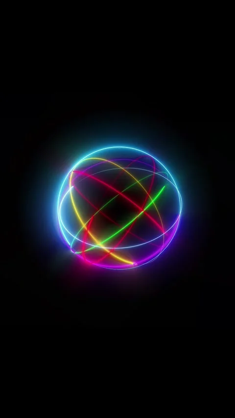 Quantum Computing Neon Orbital Energy Sphere Background Stock Footage 341353447