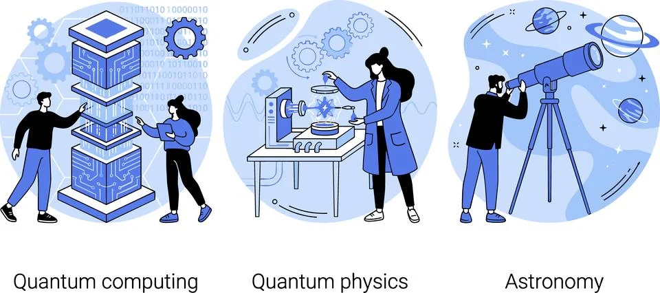 Quantum Computing, Physics, and Astronomy - Scientific Research and Explora.. 库存插图