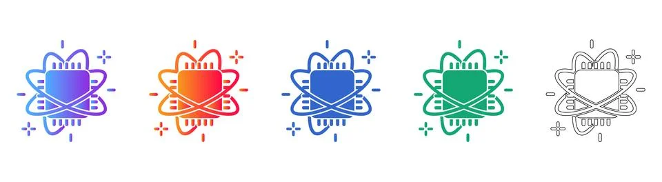 Quantum Computing Processor Chip Icon Set 스톡 일러스트